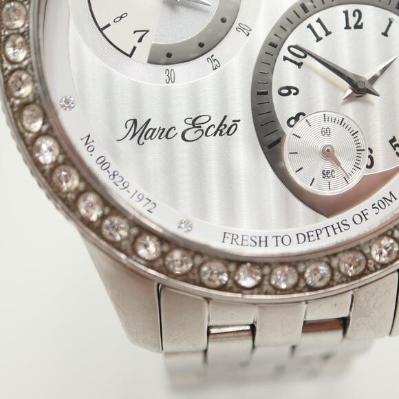 Marc Ecko Mens Dual Time Silver Tone Jumbo 50mm Watch St Steel w New Battery - Picture 8 of 15